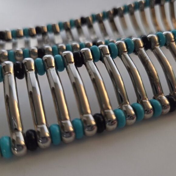 IRO White Leather Belt Silver Studs Turquoise Black Bead Accents Edgy Boho Sz 80 main image 12